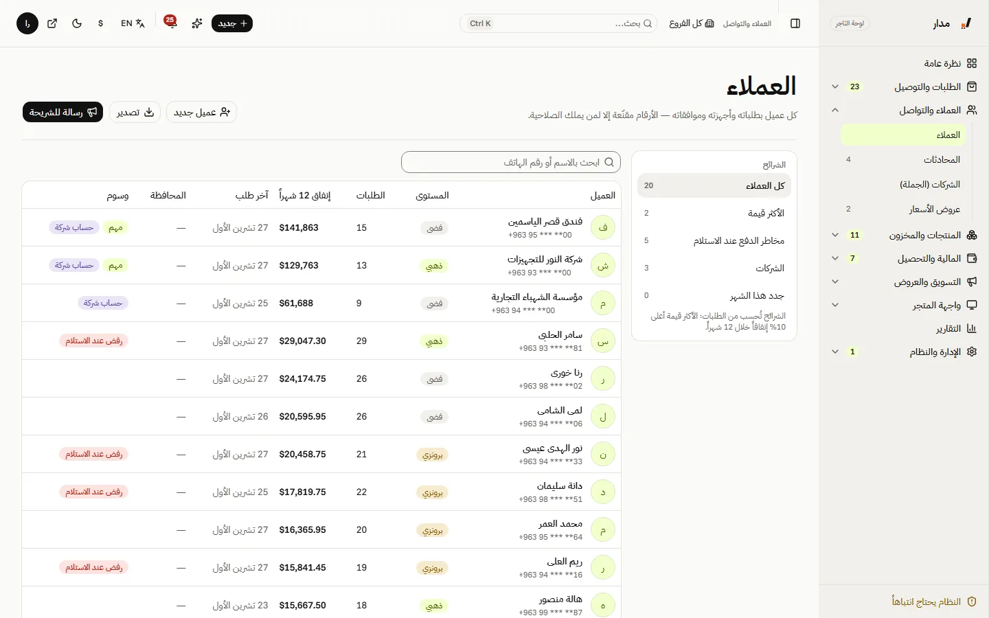 العملاء وشرائحهم