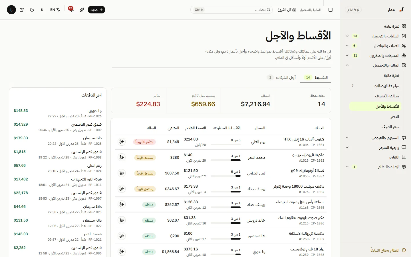 الأقساط والآجل
